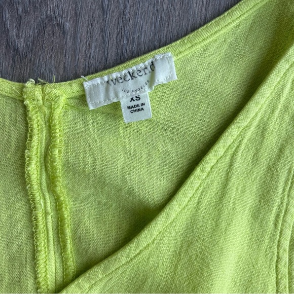 Weekend Los Angeles Linen Tank Top Lime Green Button-Up Summer Siz… - Picture 3 of 5